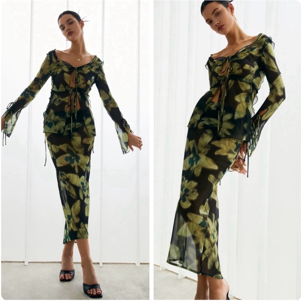 Commense Floral 2 piece skirt and top - Green, black and Yellow
